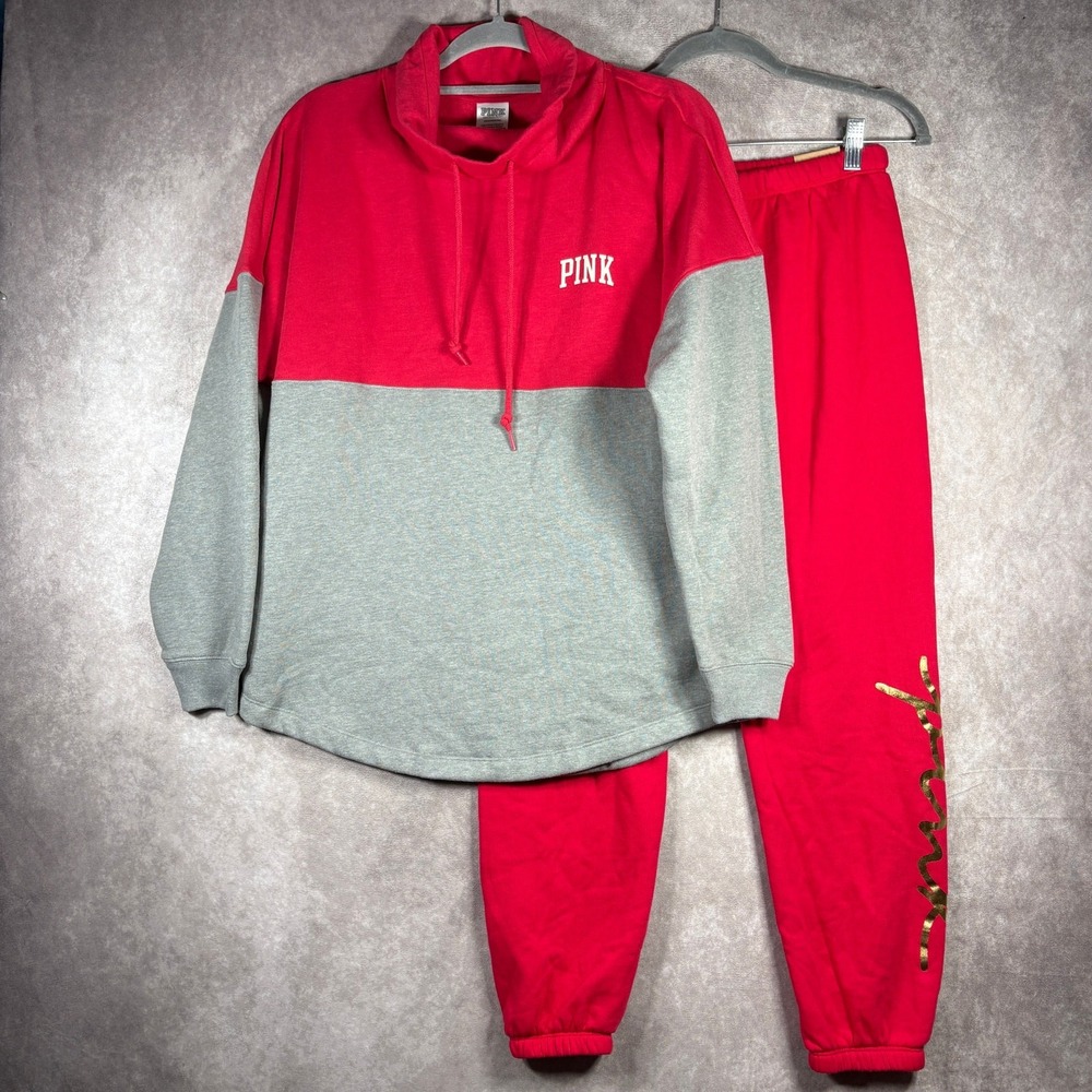 Victoria's Secret PINK Varsity Cowl Neck Pullover & Jogger Set Womens Small Red